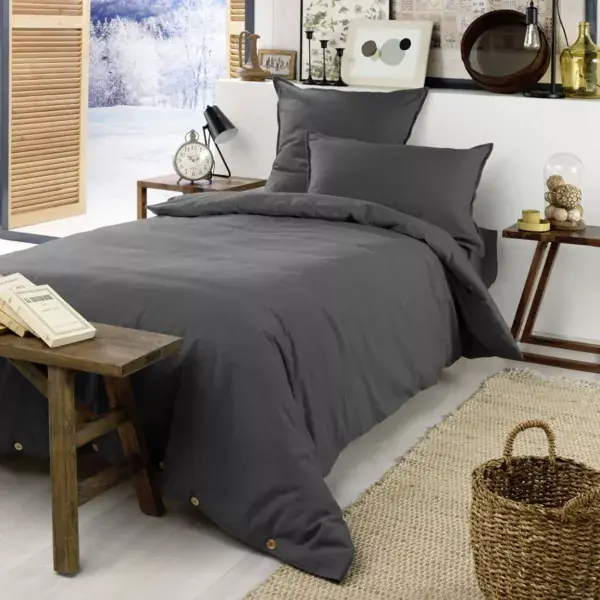Offerta Copripiumino flanella di cotone (140 x 200 cm) Nina Grigio antracite