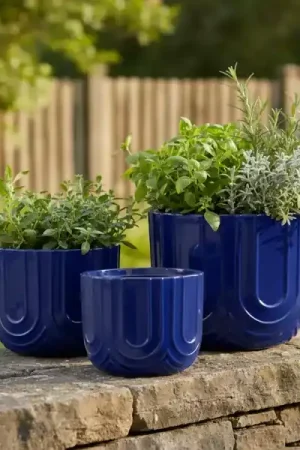 Vendita Finale Set di 3 vasi da esterno rotondi (H36-30-24 cm) Milo Blu reale