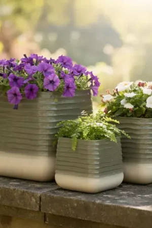 Novità Set di 3 vasi da esterno quadrati (H49-37-27 cm) Jamie Grigio e beige