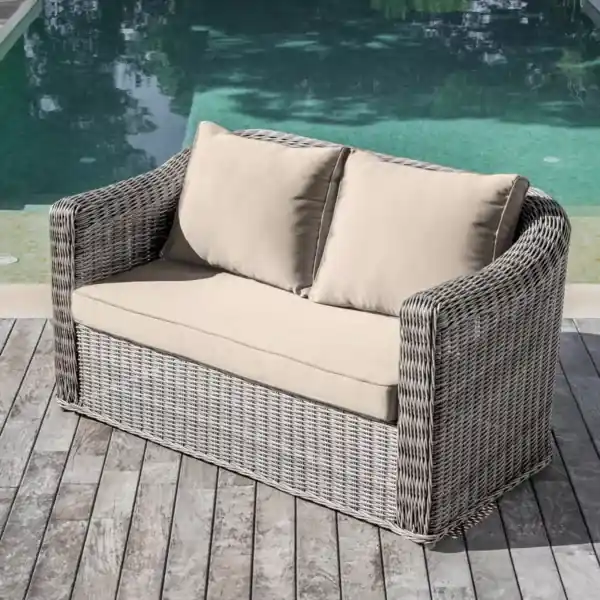 Divano da giardino in resina intrecciata 2 posti Calvi Grigio e tortora Sconto