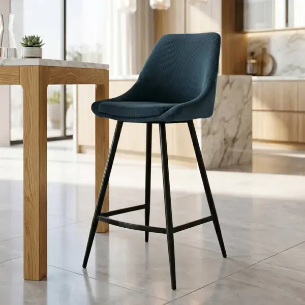 Novità Set di 2 sgabelli da bar con schienale in velluto a coste (Altezza seduta 75cm) Juno Blu scuro