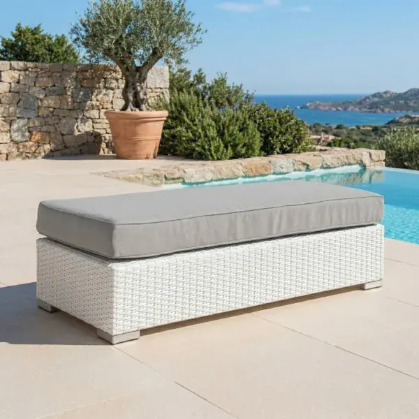 Prezzo Scontato Panca in resina intrecciata 2 posti Palma Bianco e grigio