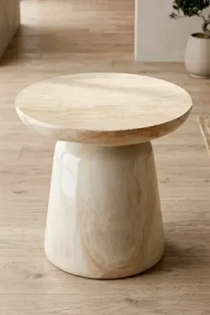 Tavolino basso rotondo in magnesio ossidato effetto travertino (H40 cm) Prisma Effetto travertino Miglior Prezzo