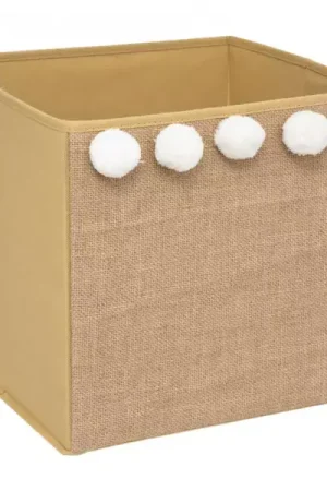 Promozione Esclusiva Contenitore portaoggetti bambini juta (29 x 29 cm) 5 pon pon Marrone