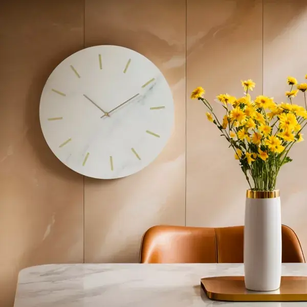 Nuova Collezione Orologio da parete in legno (D51 cm) Marmo Bianco