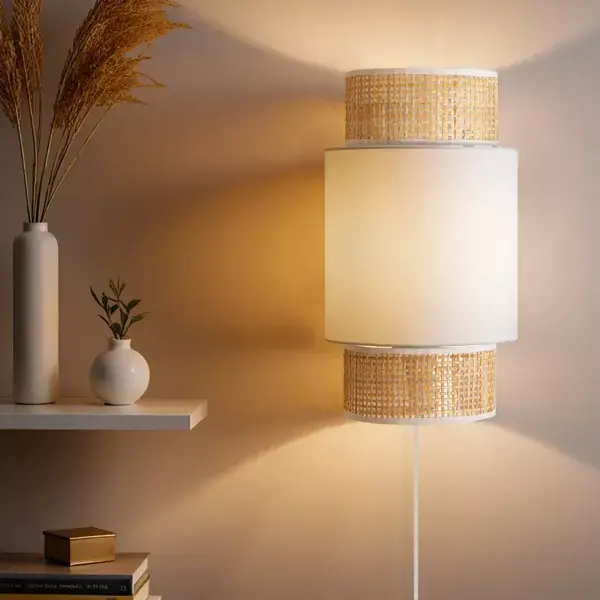 Lampada da parete rattan (H33 cm) Gigogne Bianco Promo Stagionale