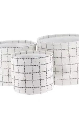 Promozione Set di 3 cestini portaoggetti (17 cm) Quadretti Bianco