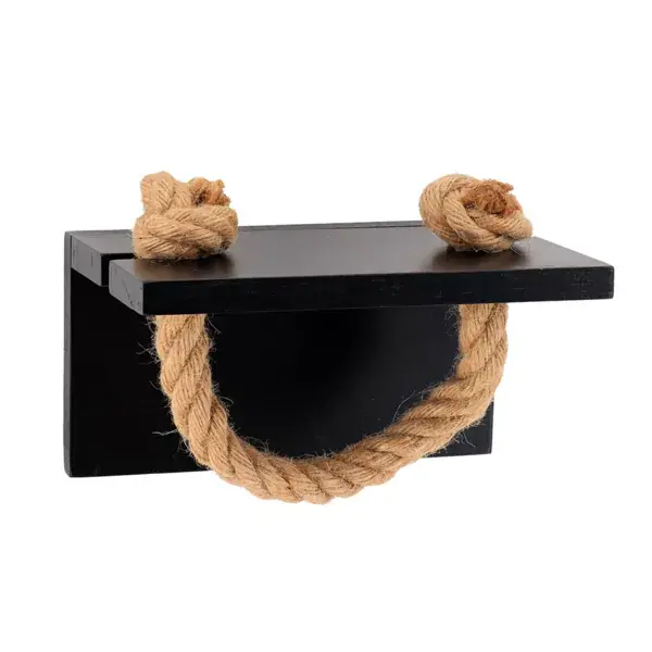 Spedito Oggi Portarotolo da parete adesivo in acacia e corda Easy Chic Nero