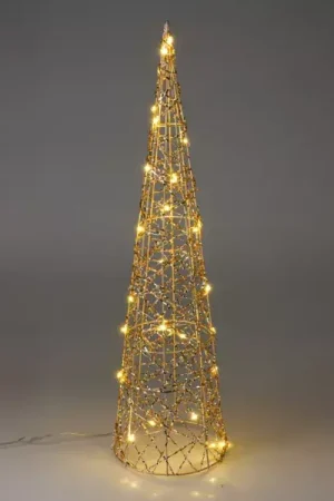 Pagamento Sicuro Cono luminoso a pile 30 LED (H60 cm) Natale Oro e bianco caldo