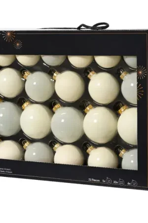 Consegna Rapida Set di 21 palline di Natale in vetro assortite Cristallo Bianco lana