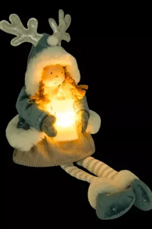 Bambola luminosa seduta (H41 cm) Alice e candela Azzurro Popolare
