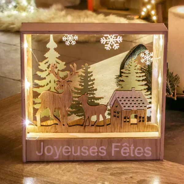 Quadro luminoso in legno a pile (H16 cm) Renna Bianco caldo Offerta Del Giorno