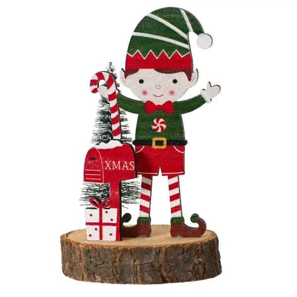 Vendita Finale Folletto in legno su Tronco in legno (H13 cm) Albert Multicolore