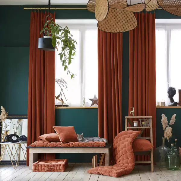 Tenda iin velluto di cotone regolabile (140 x max 270 cm) Victor Terracotta Saldi