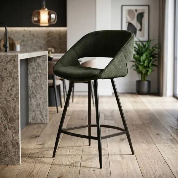 Ultime Pezzi Set di 2 sedie per isola centrale con schienale in velluto a coste (Altezza seduta 68cm) Kosmo Verde scuro