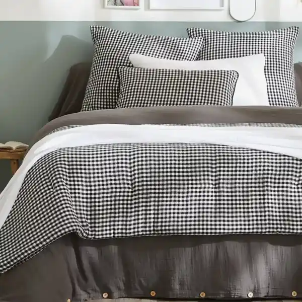 Prezzo Conveniente Runner letto in garza di cotone (90 x 200 cm) Gaïa vichy Nero