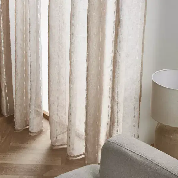 Prezzo Conveniente Tenda trasparente con occhielli con pon pon (180 x 240 cm) Axel Beige