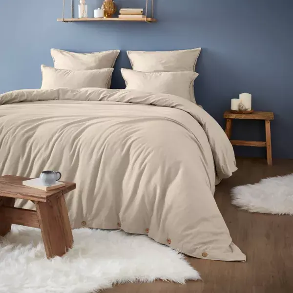 Copripiumino in flanella di cotone (200 x 200 cm) Nina Beige Sconto