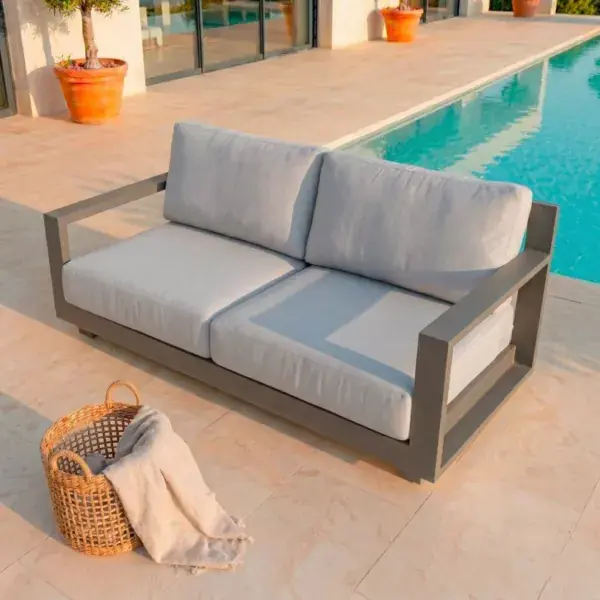 Divano da giardino in alluminio 2 posti Elba Grigio antracite e grigio chiaro Economico