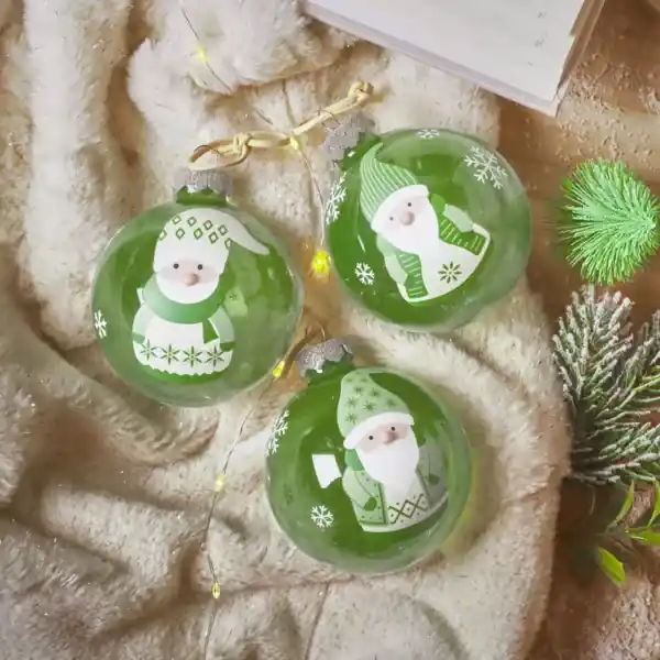 Set di 12 palline di Natale in vetro (D80 mm) Folletti allegri Verde rosmarino Compra Oggi Stesso