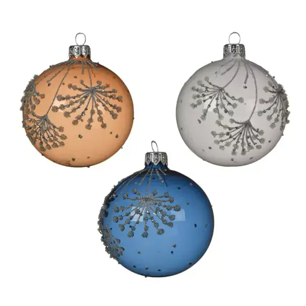 Set di 6 palline di Natale di vetro (D80 mm) Adelice Bianco/ Camel/ Blu notte Occasione Imperdibile