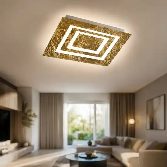 Compra Oggi Stesso Plafoniera quadrata 35 cm led cct 3000k 4000k moderna full foglia oro per camera da letto