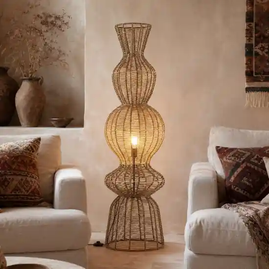 Lampada da terra in rattan marrone Compra Oggi Stesso