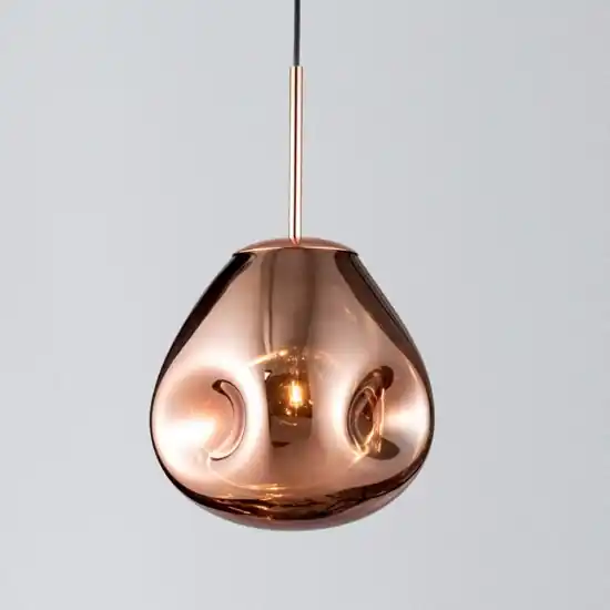 Popolare Lampada a sospensione sfera di vetro rame specchiato martellato 25 cm moderna