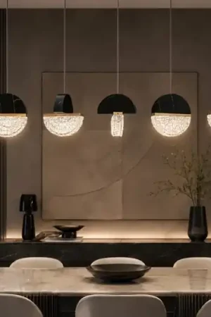 A Buon Prezzo Lampadario 5 pendenti vetro e marmo nero a sospensione per tavolo sala da pranzo 30w 3000k