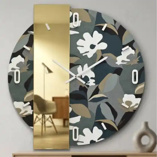 Orologio rotondo moderno da parete specchio oro carta da parati nives verde per cucina 60cm Pagamento Sicuro