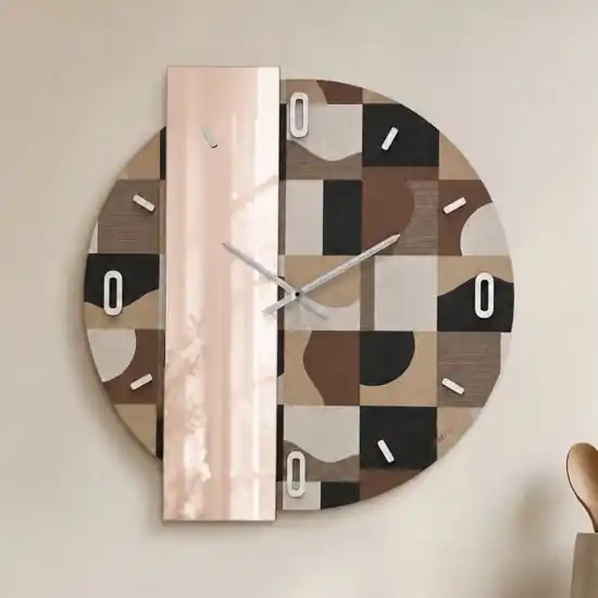 Grande orologio rotondo a parete moderno specchio rosa carta da parati marrone 80cm Solo Oggi