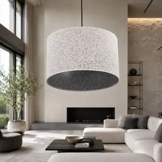 Lampadario a sospensione cilindro di tessuto bianco nero Ultima Occasione