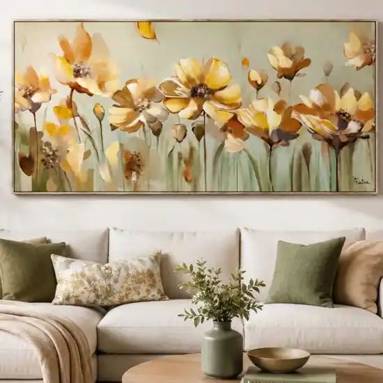 Super Prezzo Quadro floreale 140x70 fiori di campo gialli cornice oro