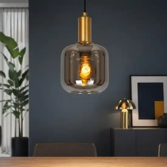 Saldi Lampada a sospensione sfera vetro fume metallo oro cavo tessuto