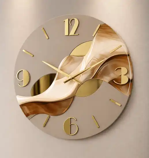 Economico Grande orologio rotondo a parete resina effetto marmo dettagli foglia oro 70cm