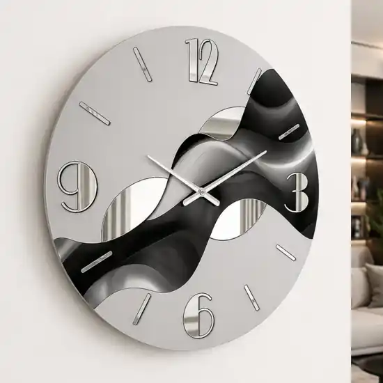 Occasione Orologio da parete rotondo moderno resina effetto marmorizzato foglia argento