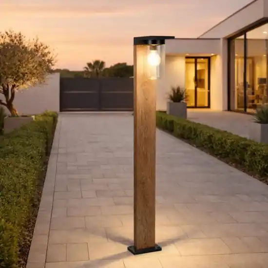 Paletto lampione da giardino effetto legno con vetro sensore crepuscolare Quantità Limitata