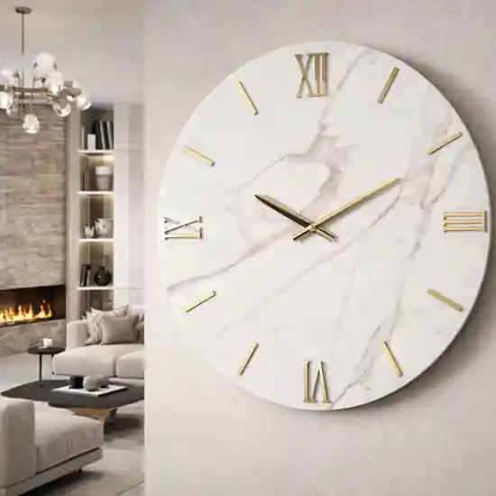 Super Prezzo Orologio da parete rotondo effetto marmo chiaro numeri oro 60cm