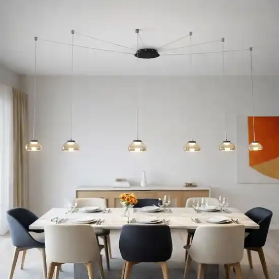 Bestseller Lampadario con sospensioni decentrate vetri ambra fabas arabella 48w 3000k