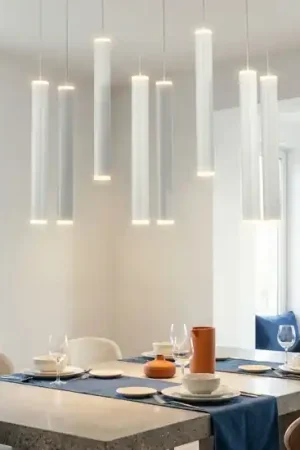 Economico Lampadario cilindri pendenti bianchi per tavolo soggiorno fabas prado