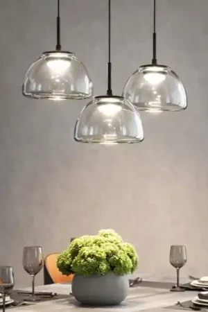 Offerta Limitata Lampadario led 3 vetri pendenti fume moderno fabas luce lucille