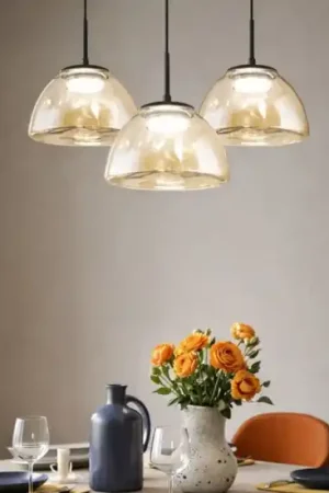 Lampadario fabas luce lucille vetri cognac per soggiorno moderno Offerta Speciale