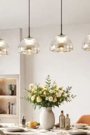 Economico Lampadario 4 vetri cognac per tavolo sala da pranzo fabas luce lucille 28w 4000k
