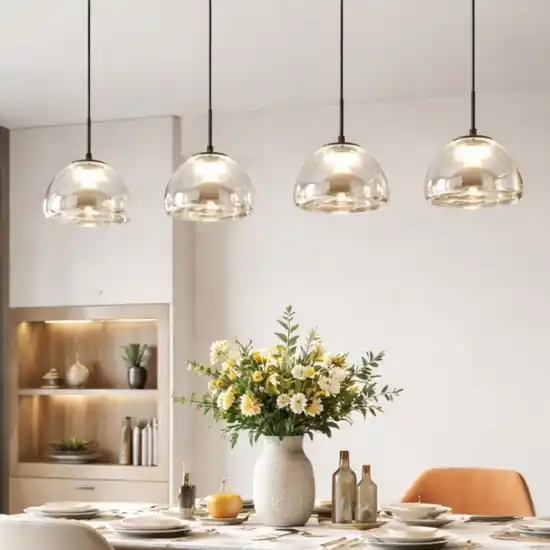 Economico Lampadario 4 vetri cognac per tavolo sala da pranzo fabas luce lucille 28w 4000k