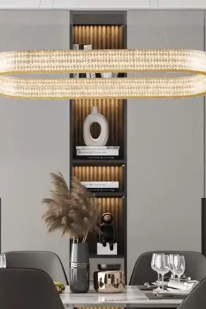 Lampadario elegante ovale oro effetto cristalli per tavolo sala da pranzo 70w 3000k Di Tendenza