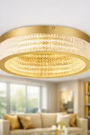 Professionale Plafoniera tonda oro effetto cristallo per salotto contemporaneo 46w 3000k