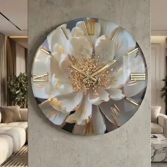 Orologio da parete 80cm fiore peonia resina decoro oro cristalli Spedizione Espresso