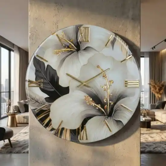 Orologio da parete design 60cm floreale in resina decoro oro Spedito Oggi