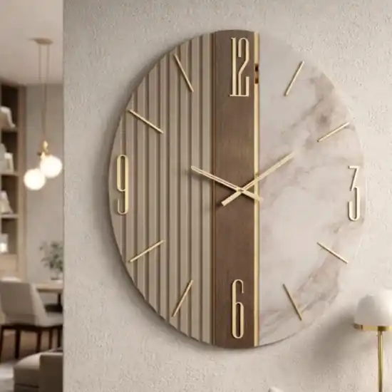 Esclusivo Orologio tondo design 80cm effetto marmo per soggiorno