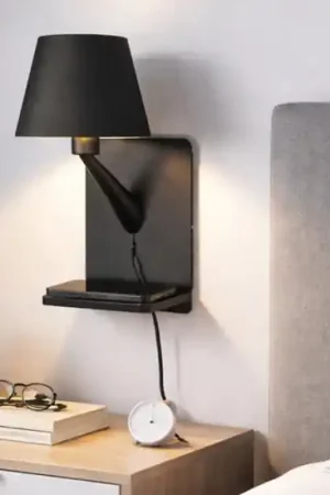 Professionale Applique multifunzione nero per camera da letto da comodino con base ricarica